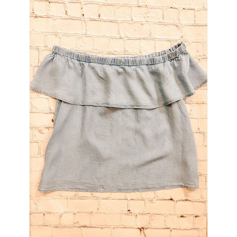 Cotton On Women's Denim Chambray Flounce Off The Shoulder Top Blue Size Medium
